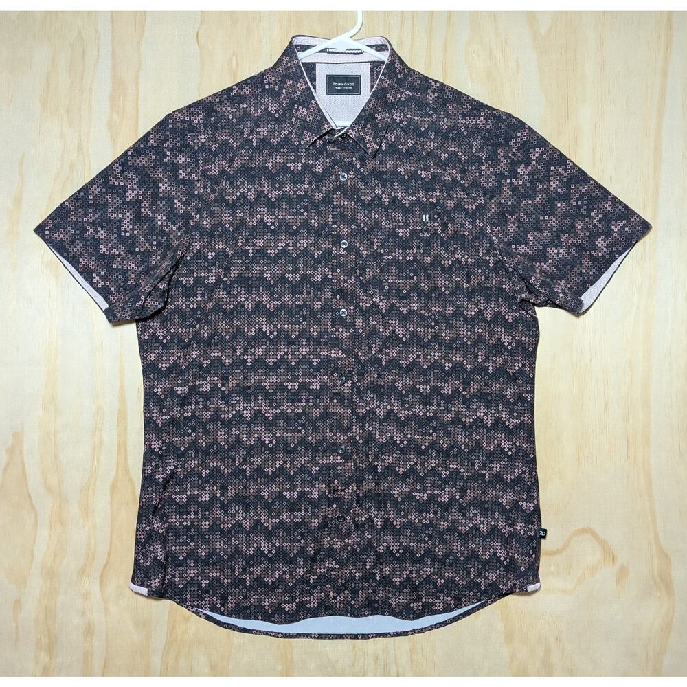 7 Diamonds Men's Large Framework 4-Way Stretch Short Sleeve Button Up Shirt Geo